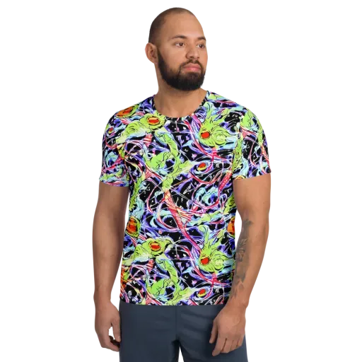 Electric Frog Rush on a Men's Athletic T-Shirt