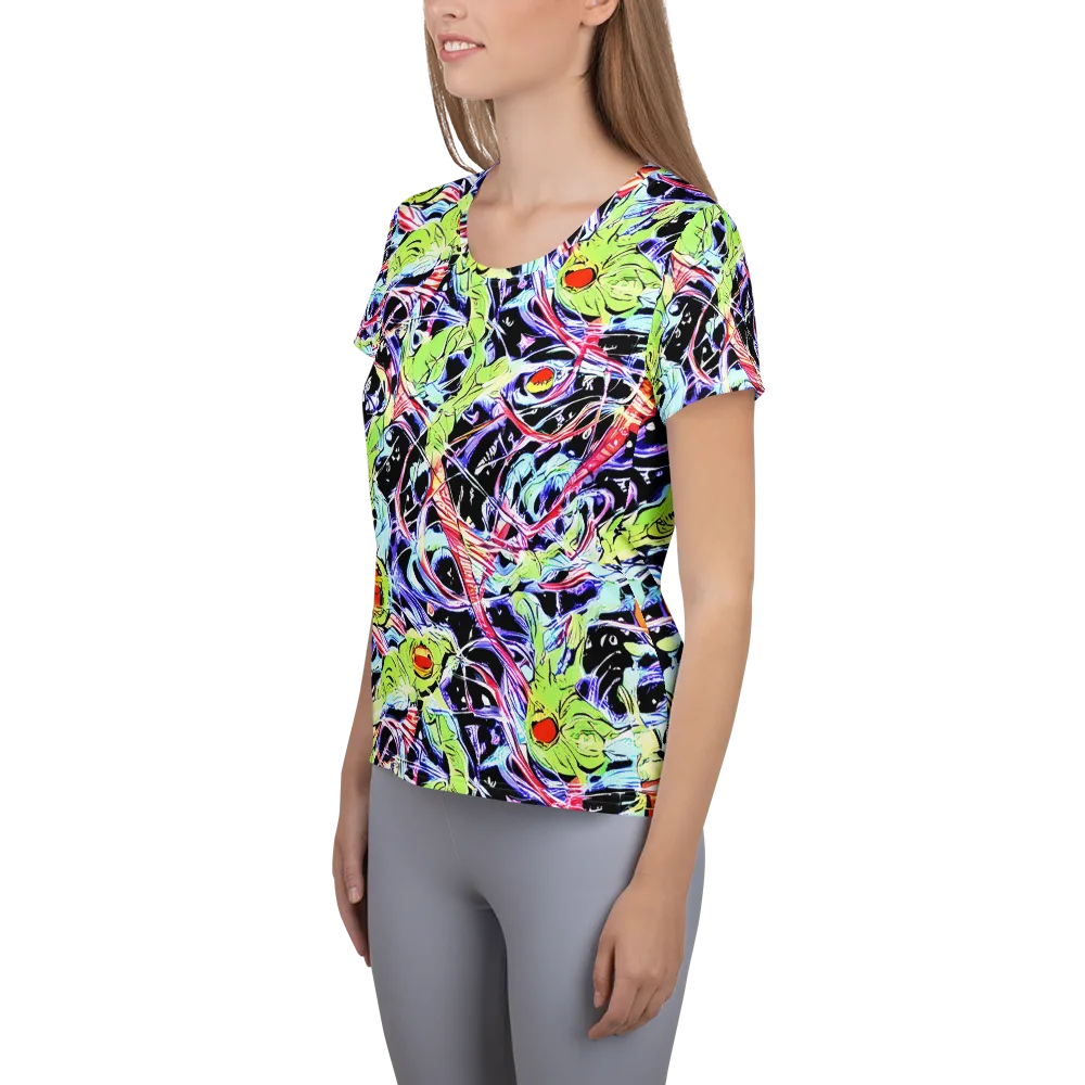 Electric Frog Rush on Women's Athletic T-Shirt — Left