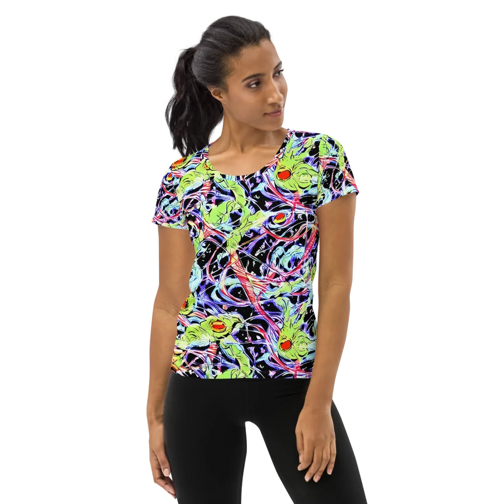 Electric Frog Rush on Women's Athletic T-Shirt — Front