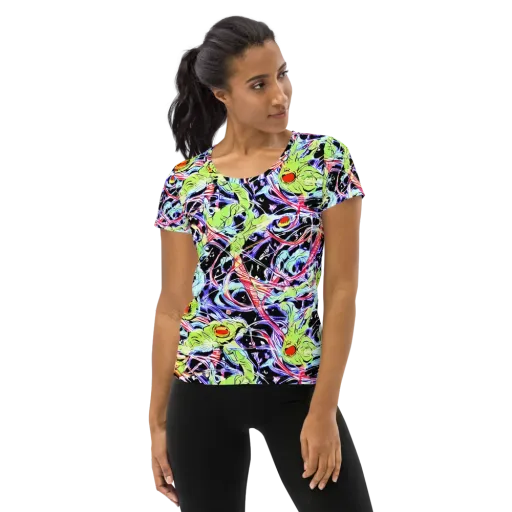 Electric Frog Rush on a Women's Athletic T-Shirt