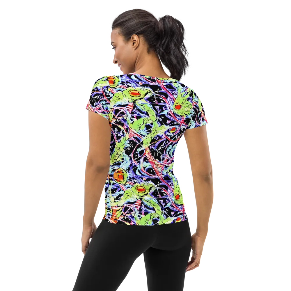 Electric Frog Rush on Women's Athletic T-Shirt — Back