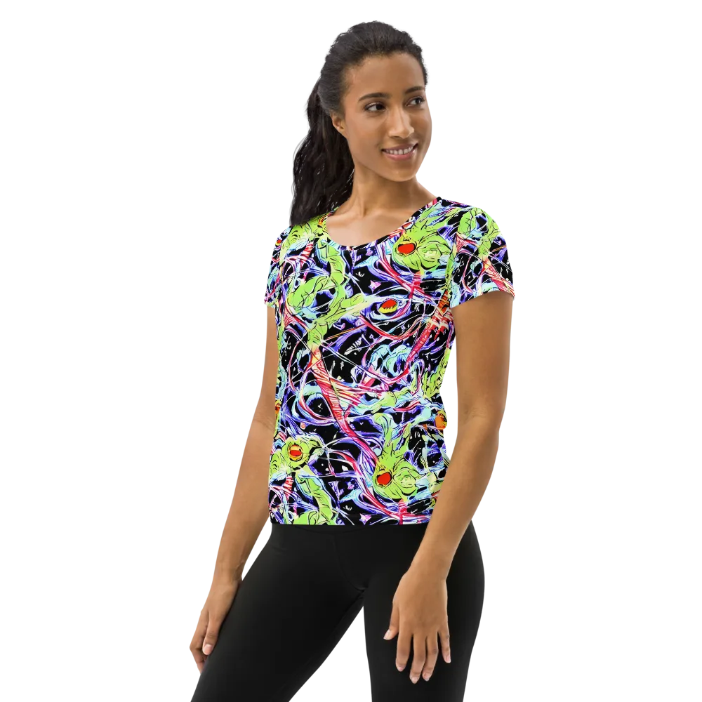 Electric Frog Rush on Women's Athletic T-Shirt — Left
