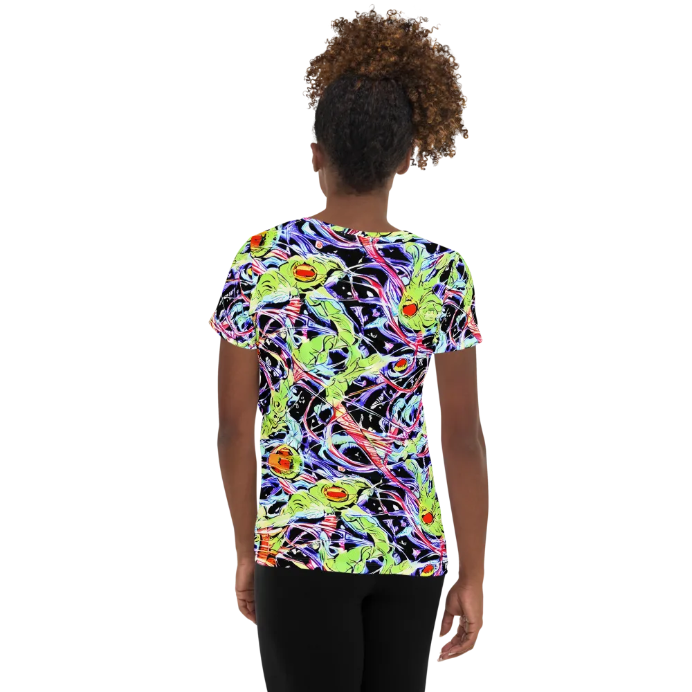Electric Frog Rush on Women's Athletic T-Shirt — Back
