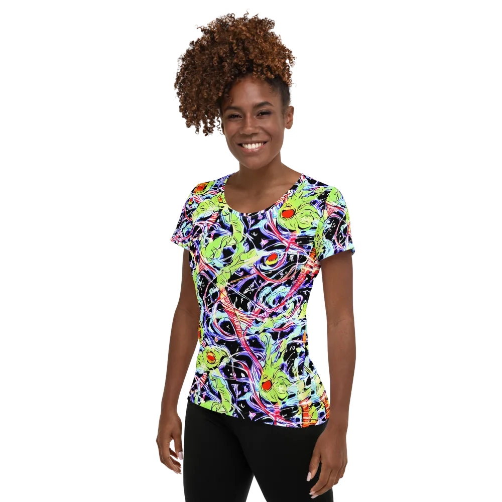 Electric Frog Rush on Women's Athletic T-Shirt — Left