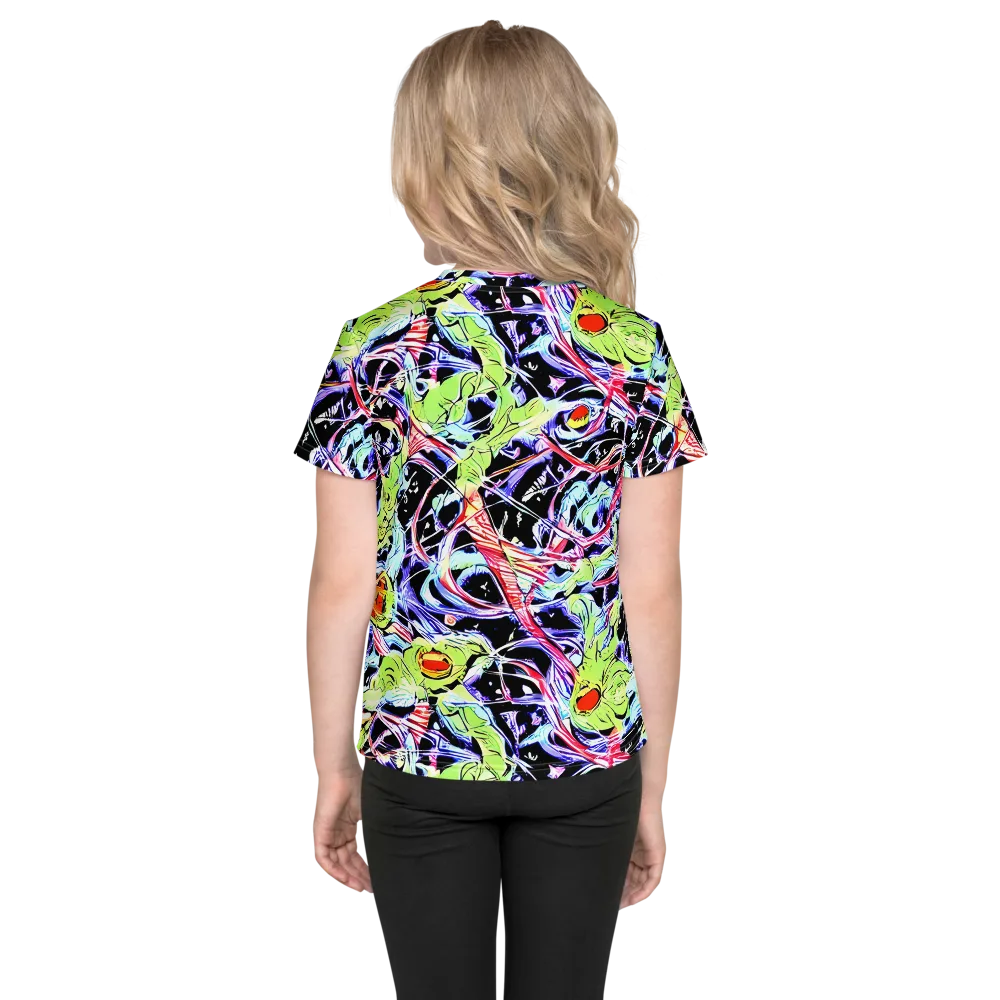 Electric Frog Rush on Kids Crew Neck T-Shirt — Back