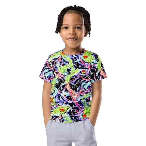 Electric Frog Rush on a Kids Crew Neck T-Shirt