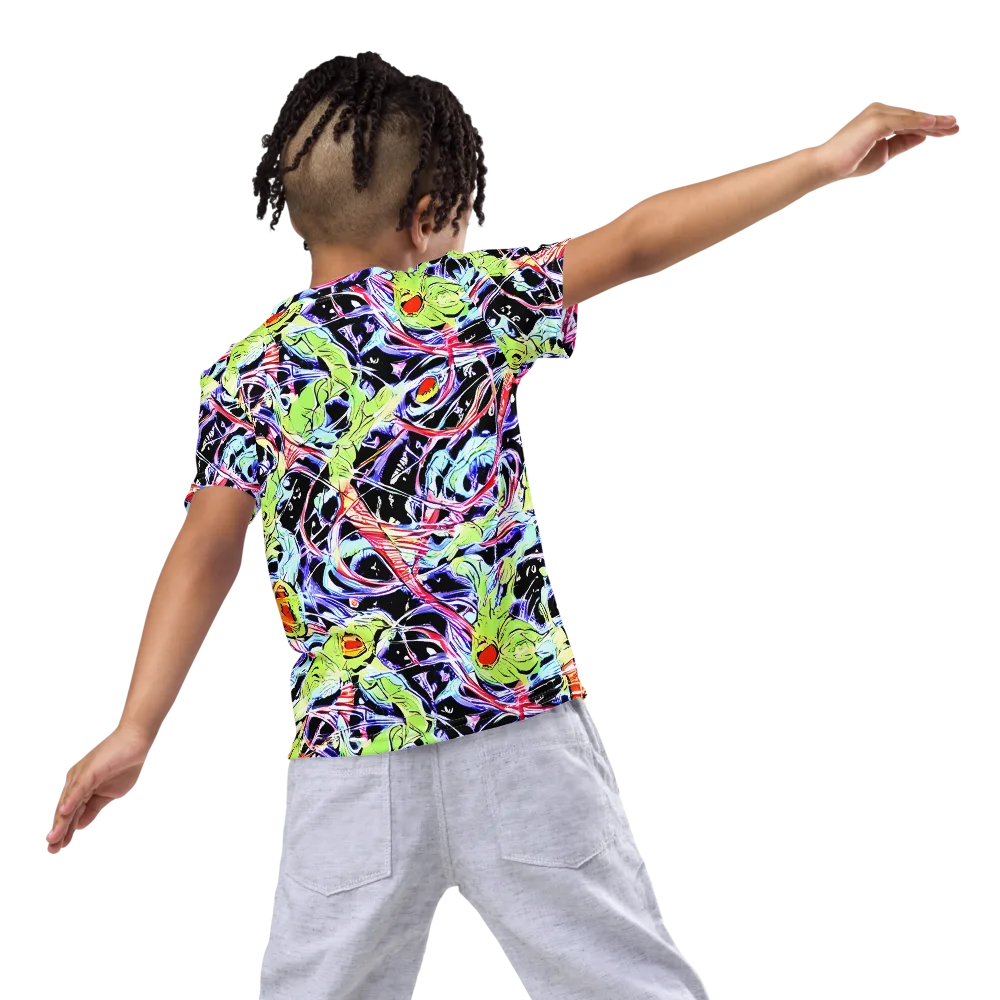 Electric Frog Rush on Kids Crew Neck T-Shirt — Back