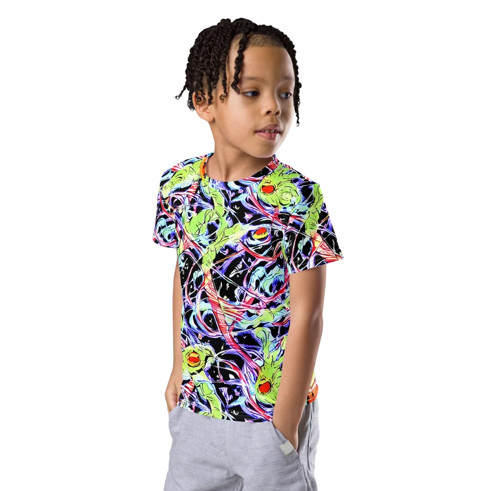 Electric Frog Rush on Kids Crew Neck T-Shirt — Left Front