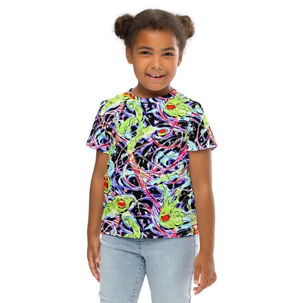Electric Frog Rush on Kids Crew Neck T-Shirt — Front