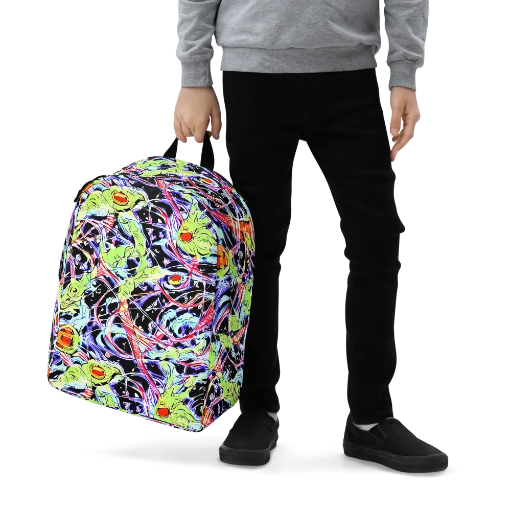 Electric Frog Rush on Minimalist Backpack — Zoomed-in