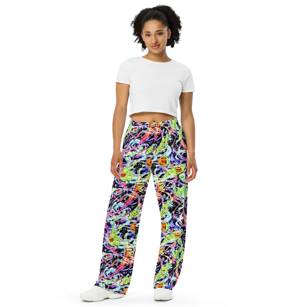 Electric Frog Rush on Wide-Leg Pants — Front