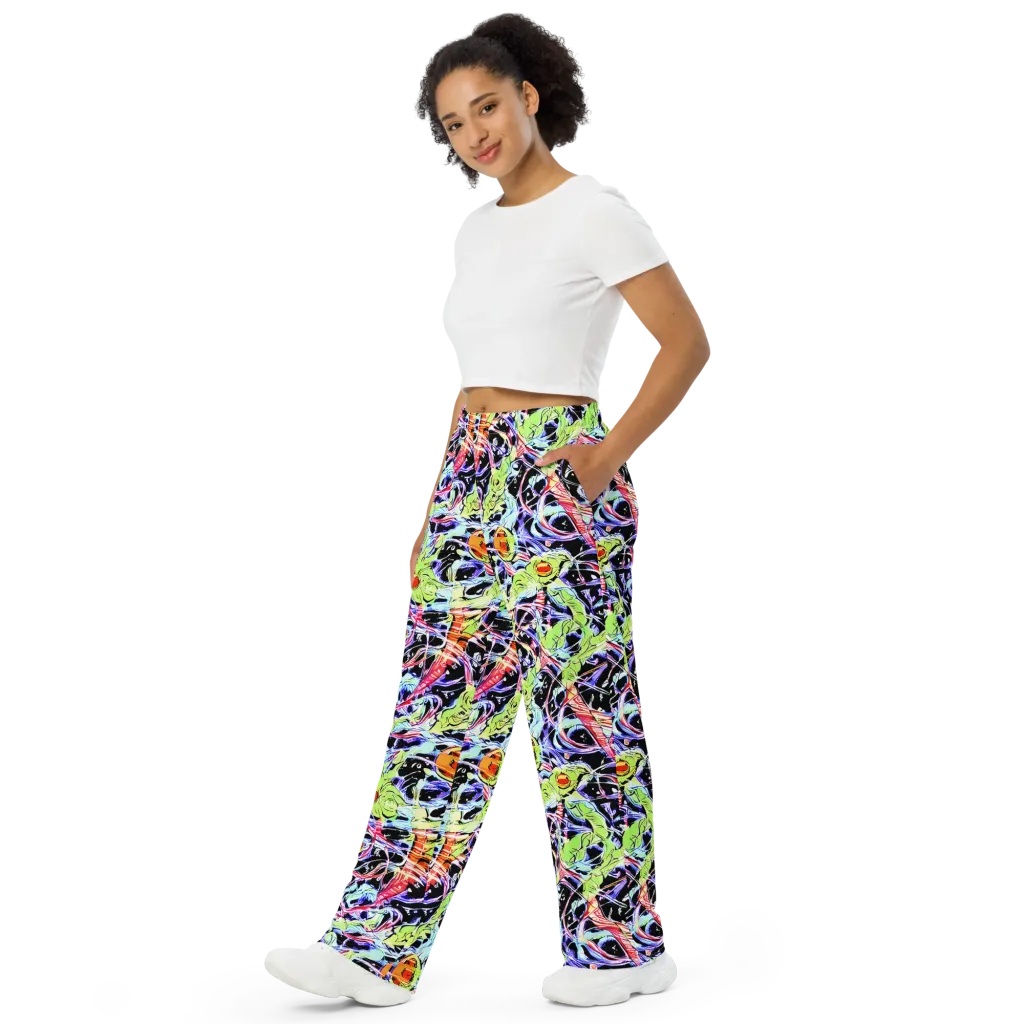 Electric Frog Rush on Wide-Leg Pants — Left Front