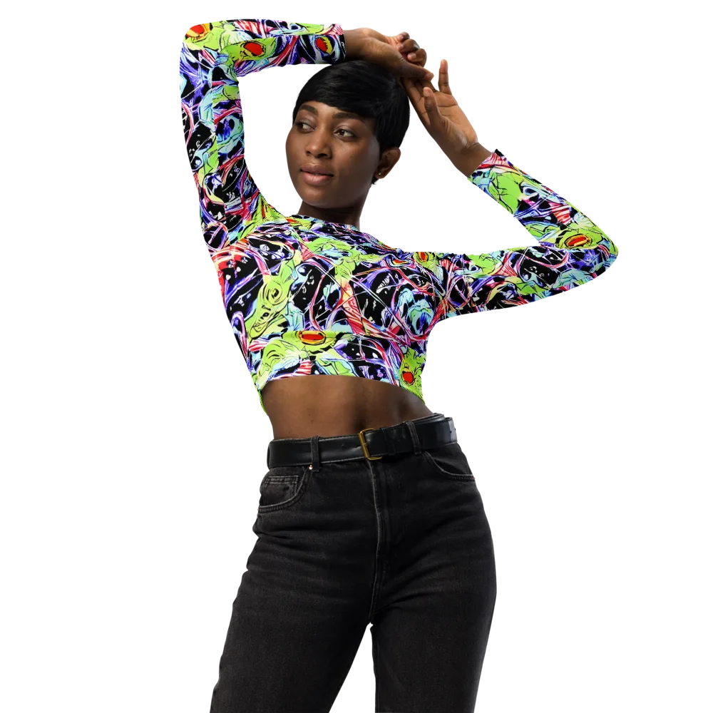 Electric Frog Rush on Long Sleeve Crop Top — Front