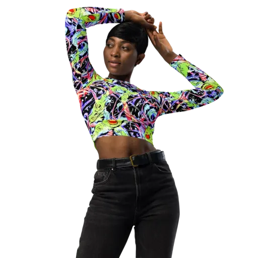 Electric Frog Rush on a Long Sleeve Crop Top