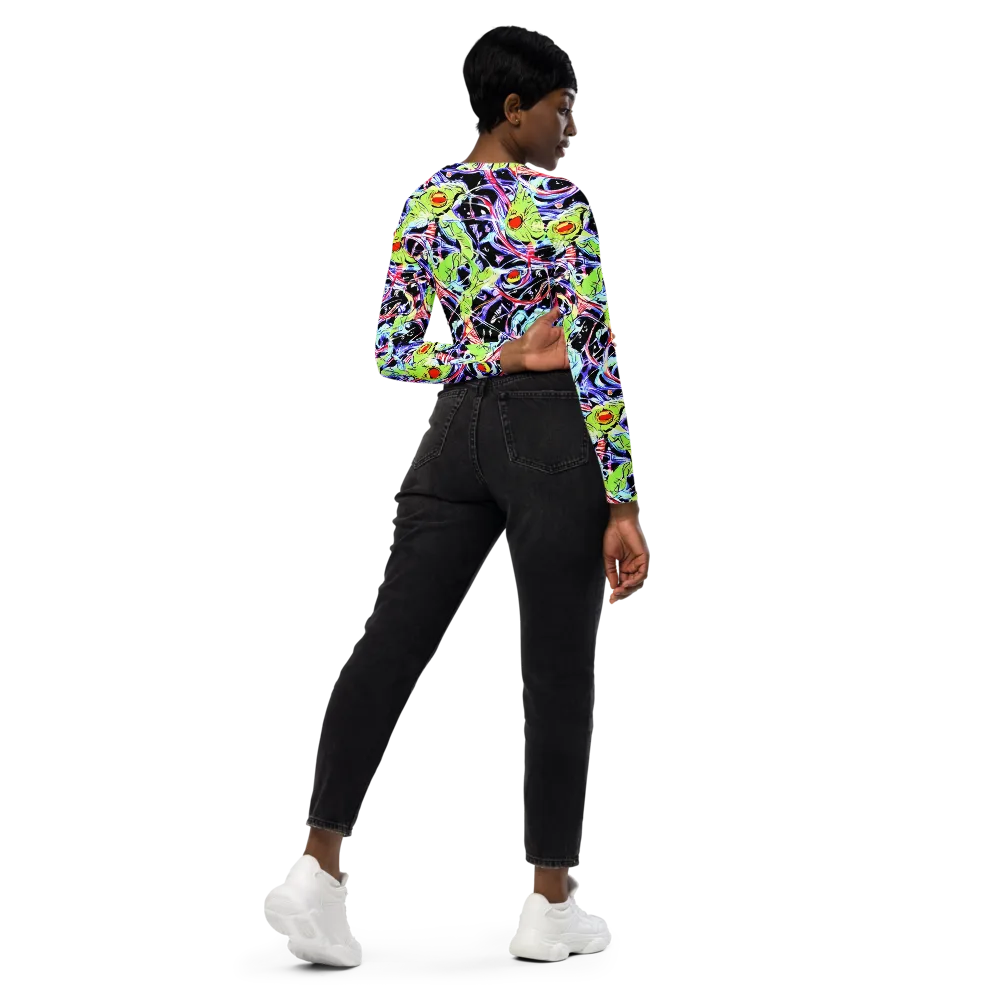 Electric Frog Rush on Long Sleeve Crop Top — Right Back