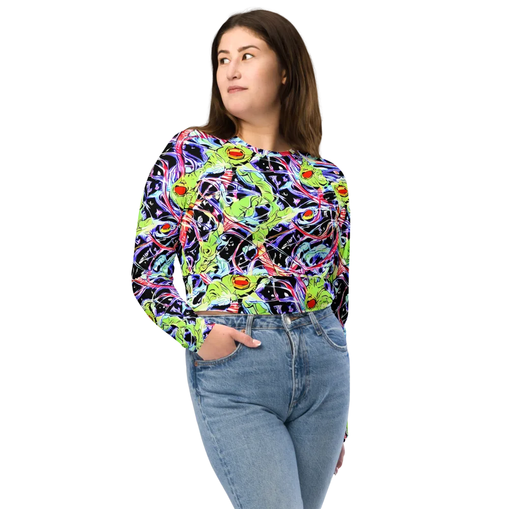 Electric Frog Rush on Long Sleeve Crop Top — Front