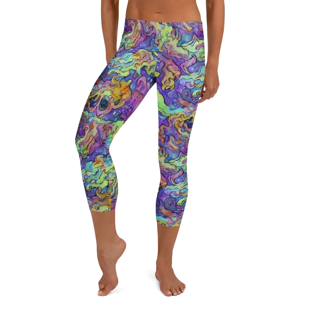 Dreamwave Mosaic on Capri Leggings — Front