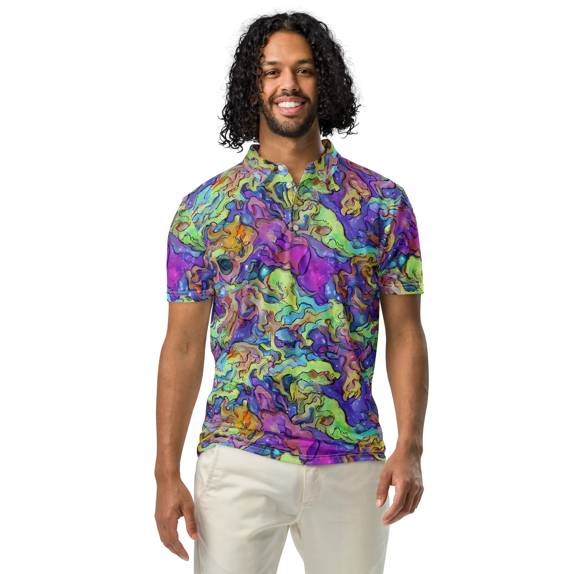 Dreamwave Mosaic on Men's Slim Fit Polo Shirt — Front