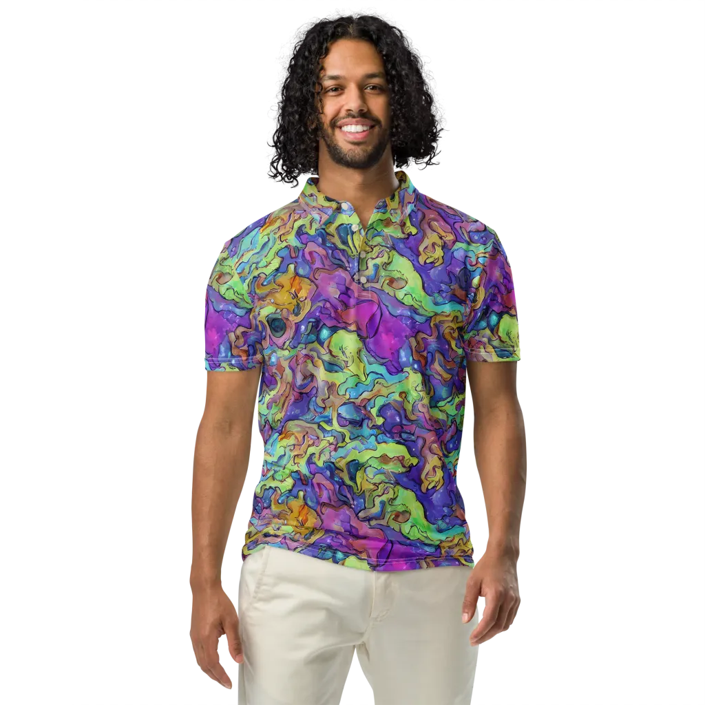 Dreamwave Mosaic on Men's Slim Fit Polo Shirt — Front