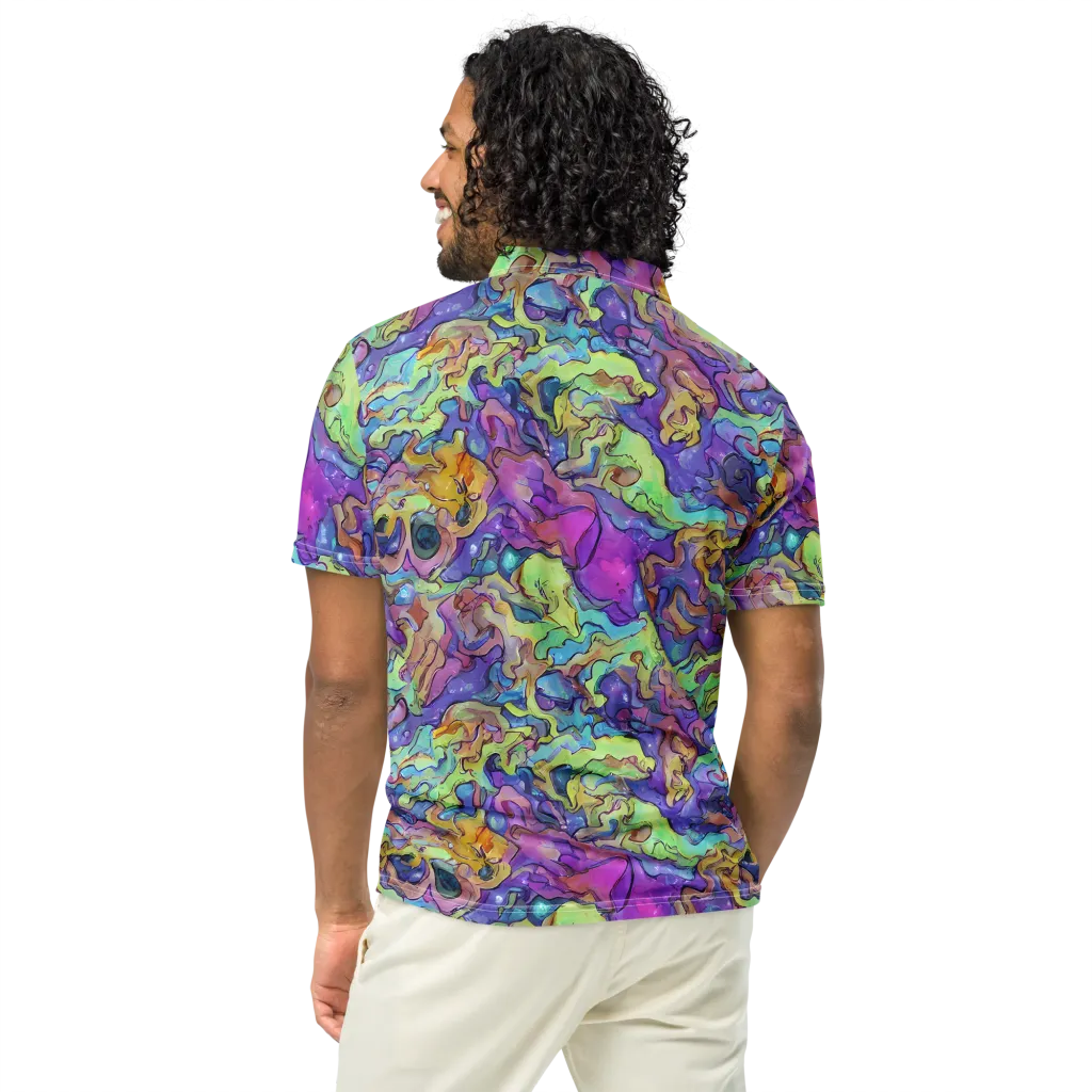 Dreamwave Mosaic on Men's Slim Fit Polo Shirt — Back