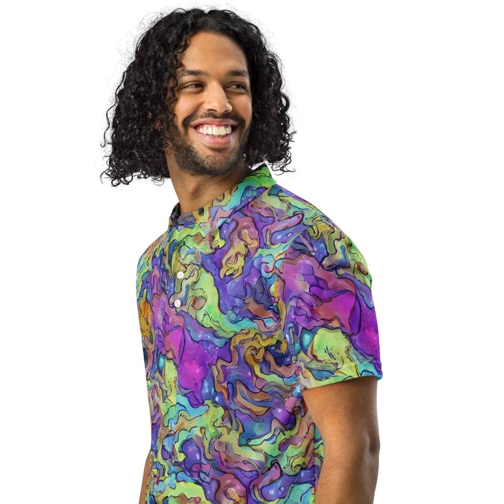 Dreamwave Mosaic on Men's Slim Fit Polo Shirt — Left Front