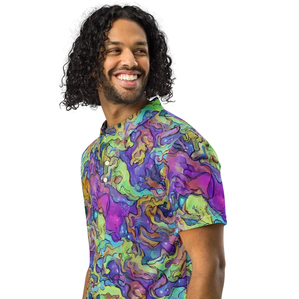 Dreamwave Mosaic on Men's Slim Fit Polo Shirt — Left Front