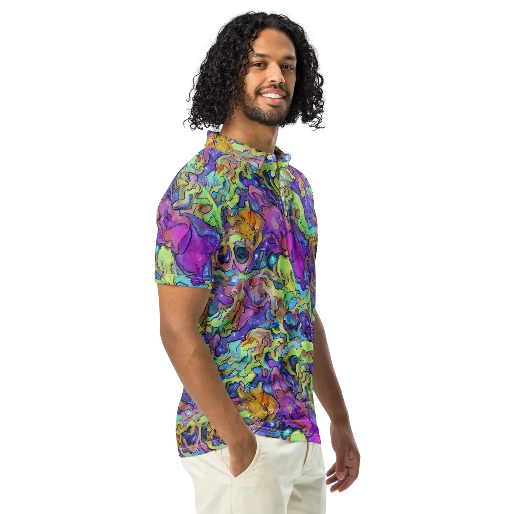 Dreamwave Mosaic on Men's Slim Fit Polo Shirt — Right Front