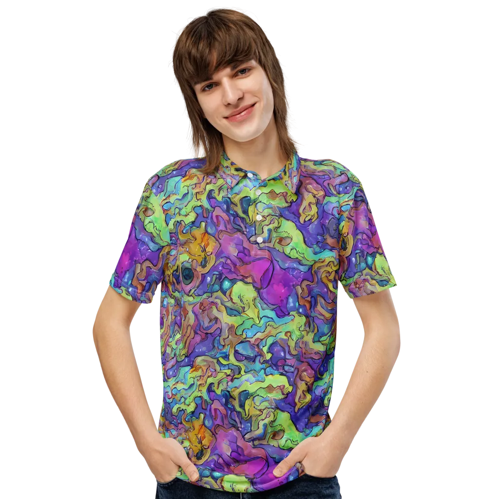 Dreamwave Mosaic on Men's Slim Fit Polo Shirt — Front