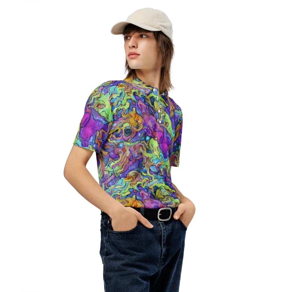 Dreamwave Mosaic on Men's Slim Fit Polo Shirt — Right Front