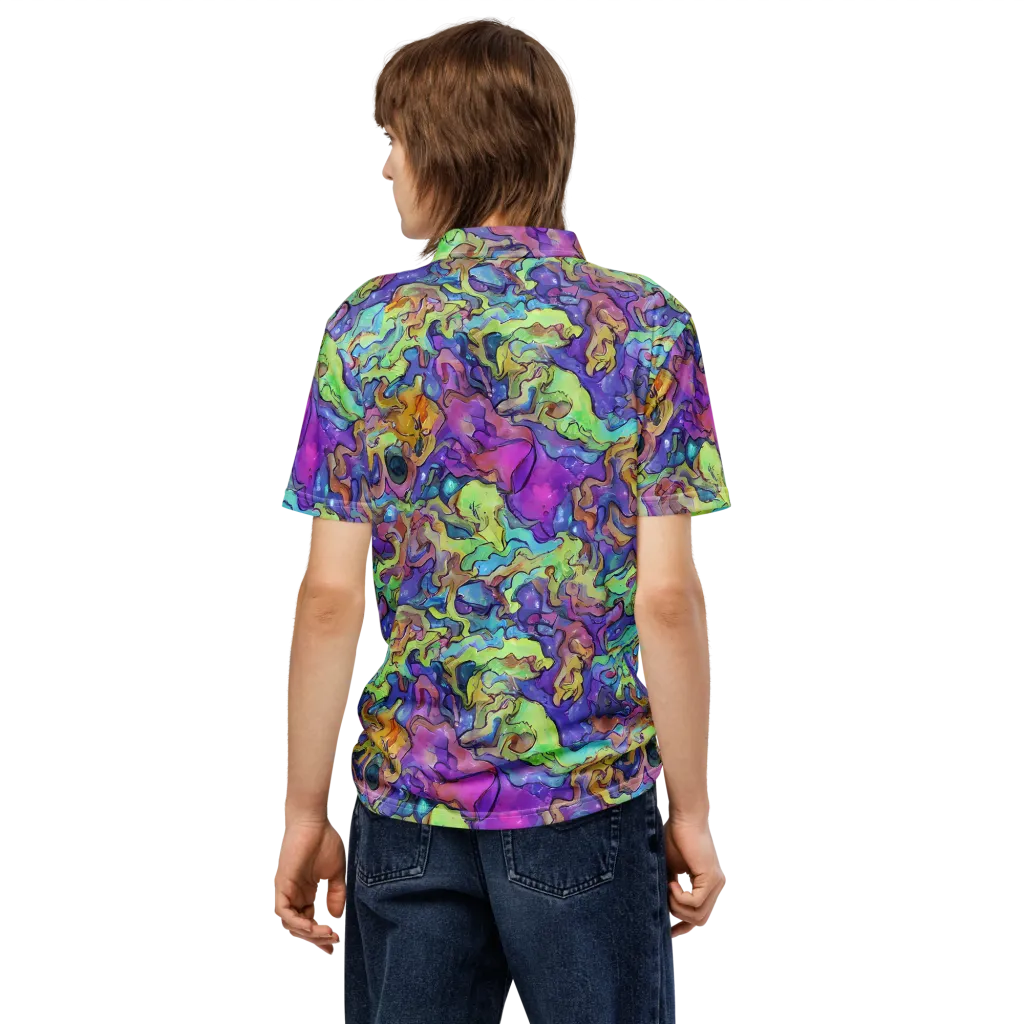 Dreamwave Mosaic on Men's Slim Fit Polo Shirt — Back