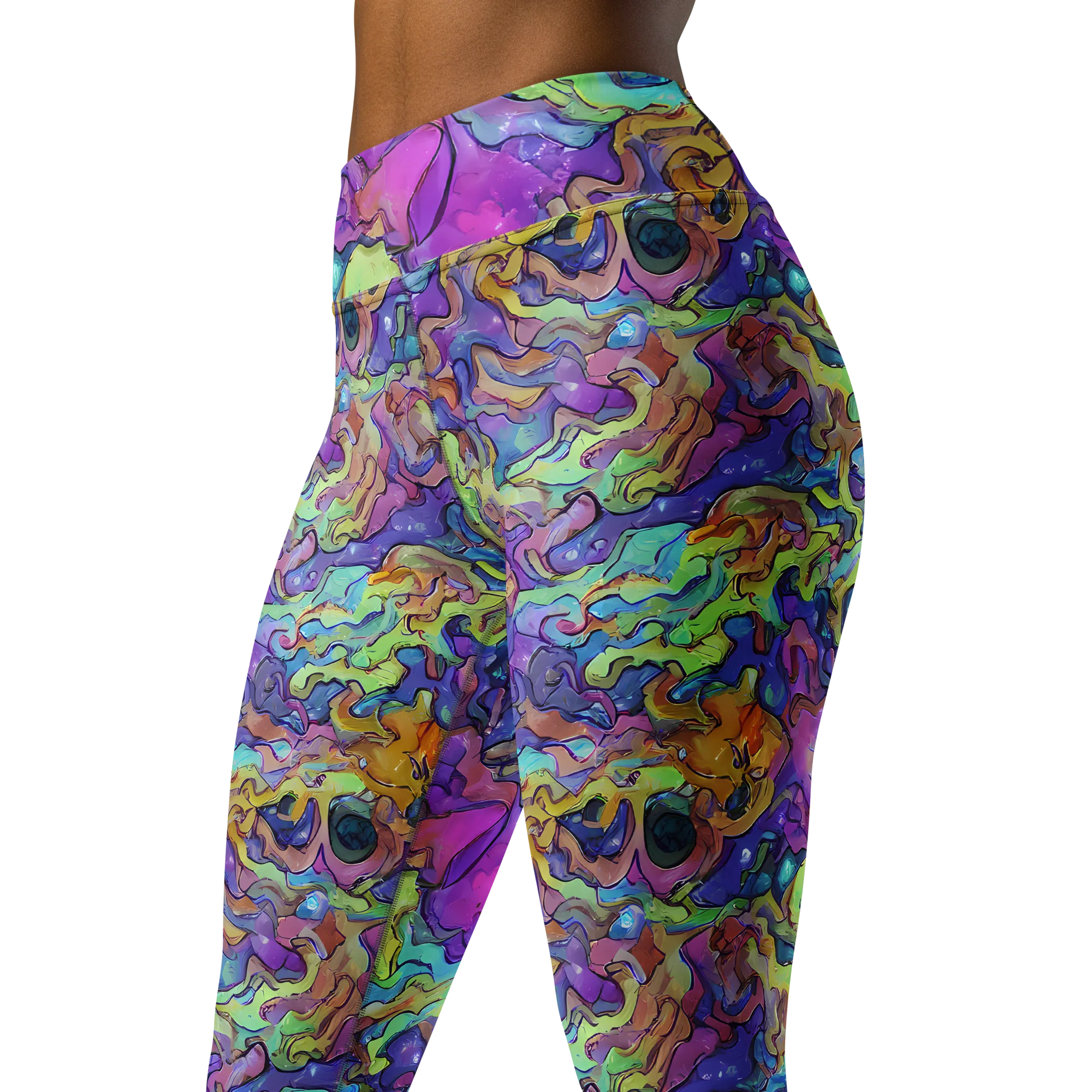 Dreamwave Mosaic on Yoga Leggings — Left Front
