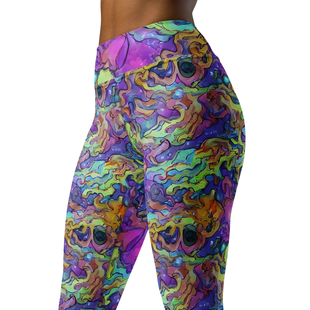 Dreamwave Mosaic on Yoga Leggings — Left Front