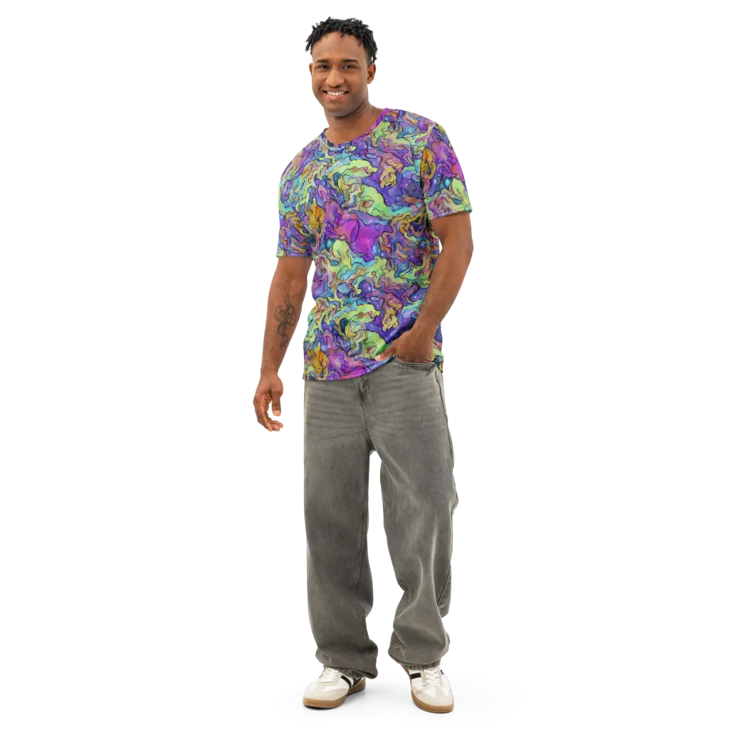 Dreamwave Mosaic on Men's Cotton Crew Neck T-Shirt — Front