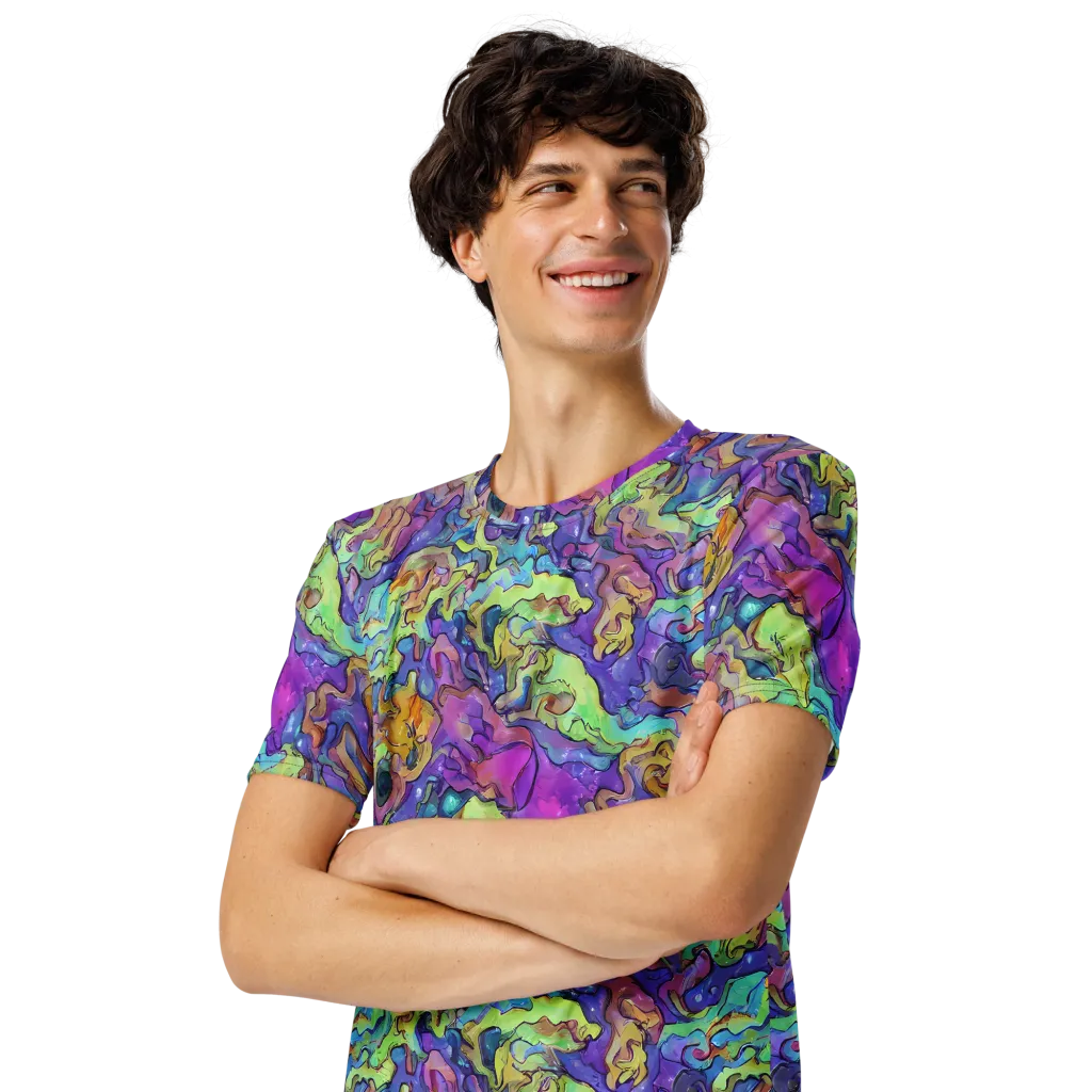 Dreamwave Mosaic on Men's Crew Neck T-Shirt — Left Front