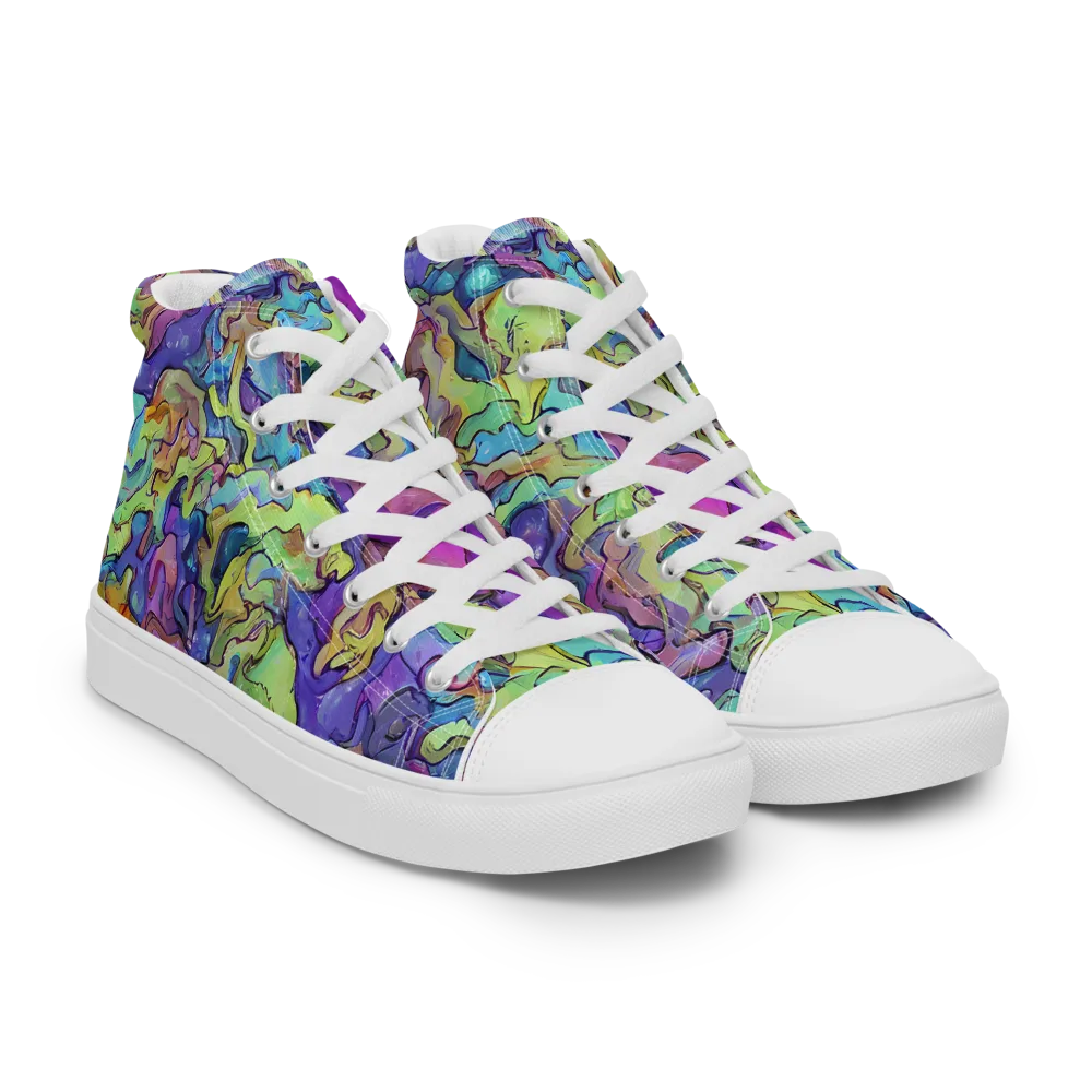 Dreamwave Mosaic on Men's High Top Canvas Shoes — Right Front