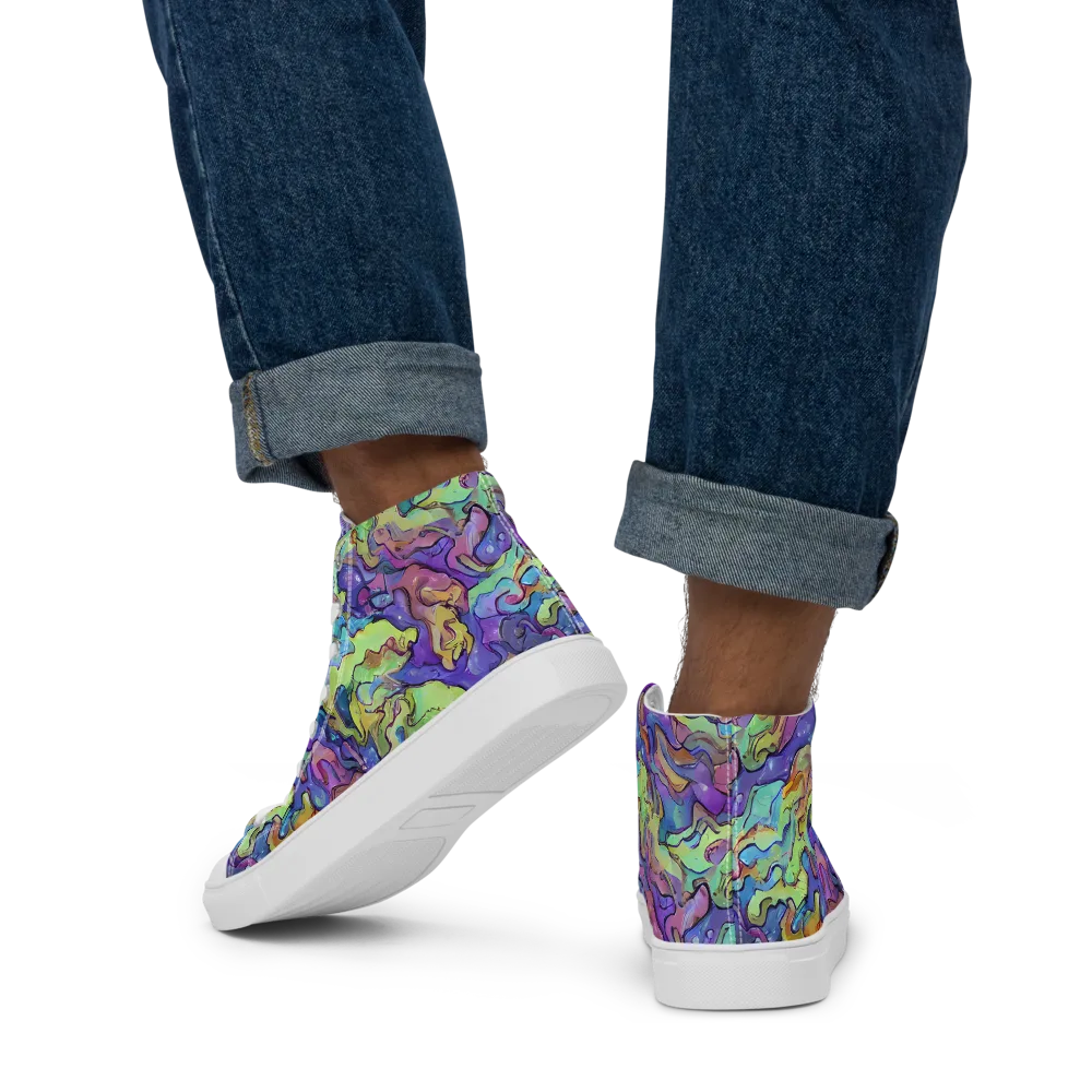 Dreamwave Mosaic on Men's High Top Canvas Shoes — Back