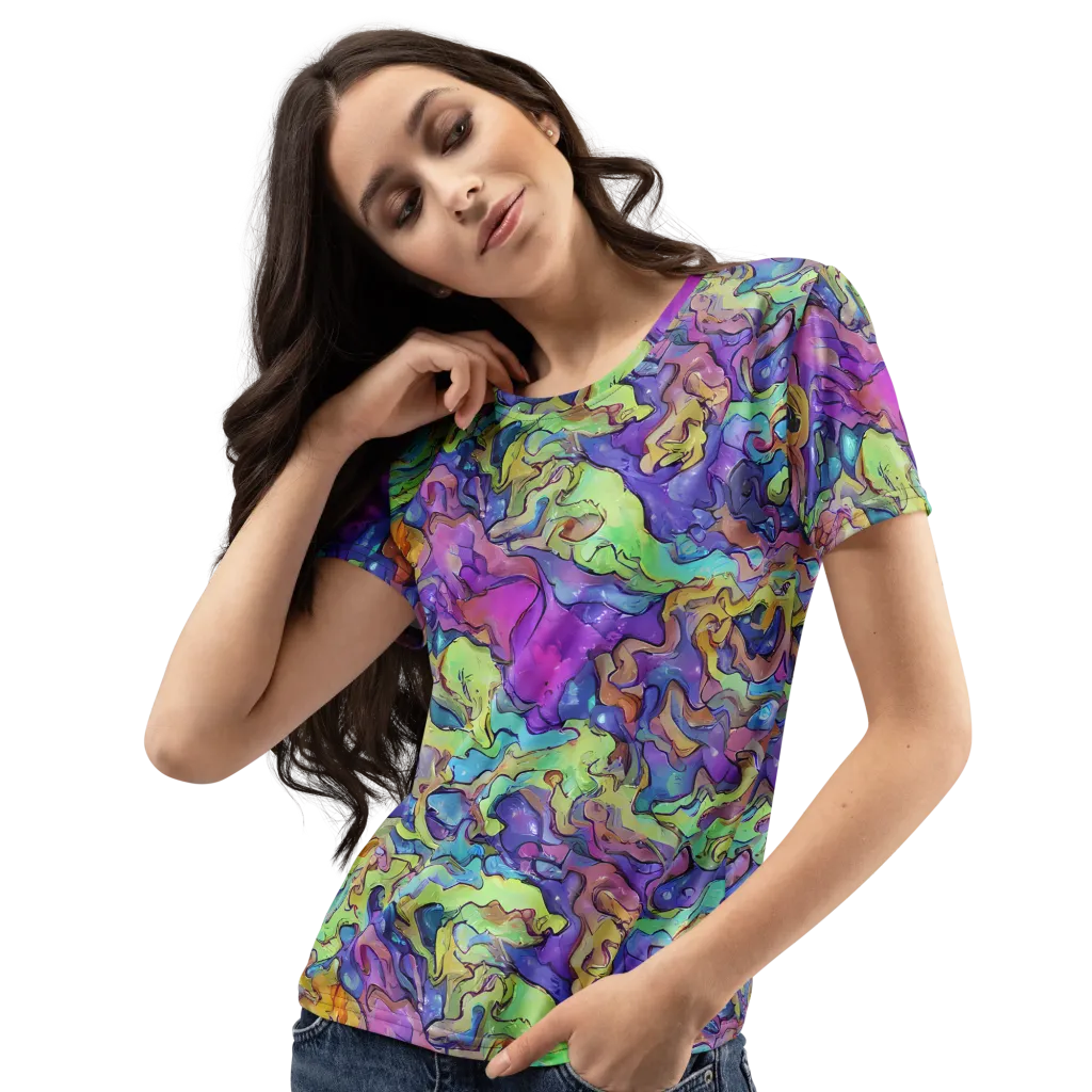 Dreamwave Mosaic on Women's Crew Neck T-Shirt — Left Front