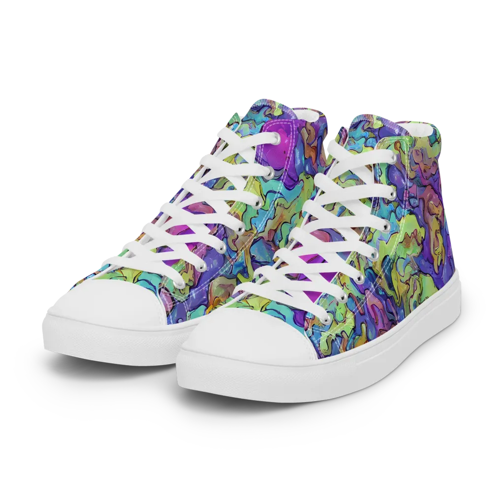 Dreamwave Mosaic on Women's High Top Canvas Shoes — Left Front