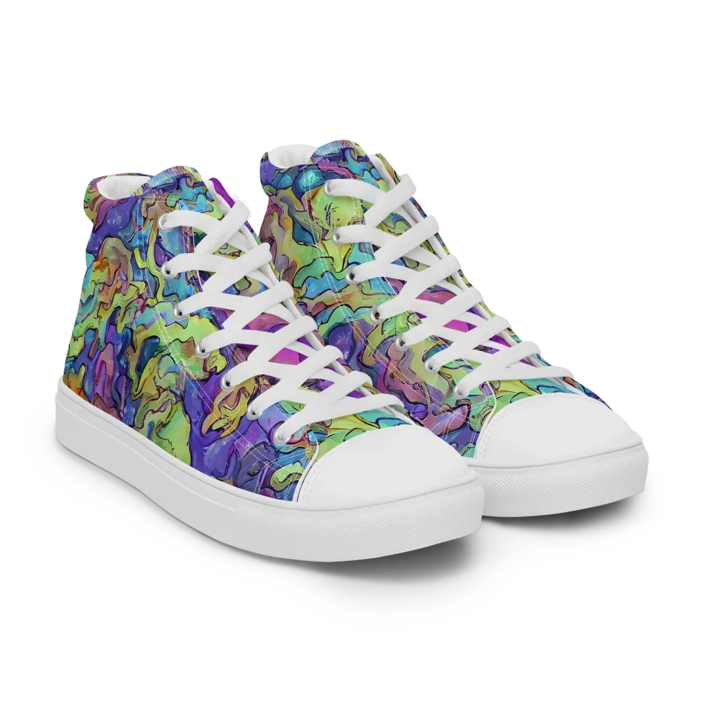 Dreamwave Mosaic on Women's High Top Canvas Shoes — Right Front