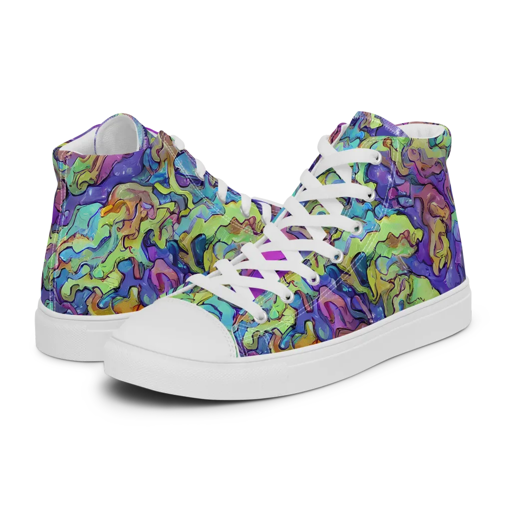 Dreamwave Mosaic on Women's High Top Canvas Shoes — Left