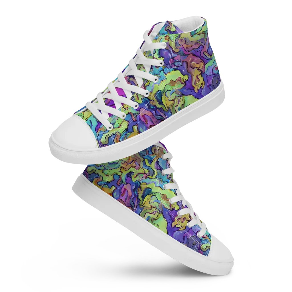 Dreamwave Mosaic on Women's High Top Canvas Shoes — Front