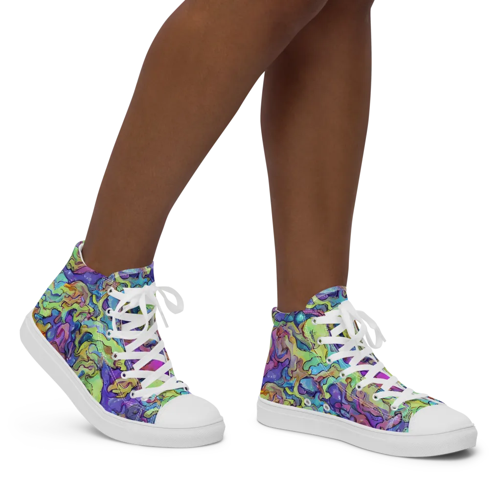 Dreamwave Mosaic on Women's High Top Canvas Shoes — Right