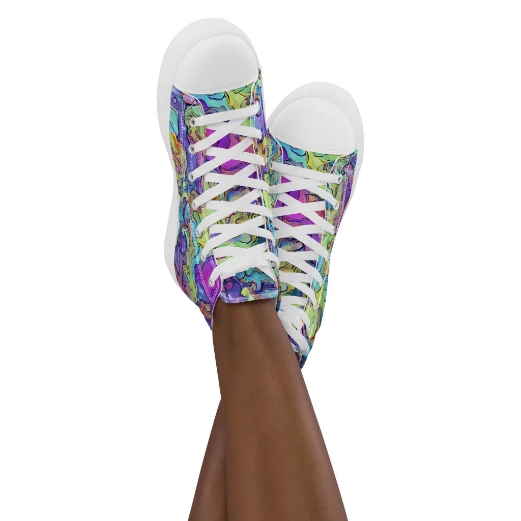 Dreamwave Mosaic on Women's High Top Canvas Shoes — Front