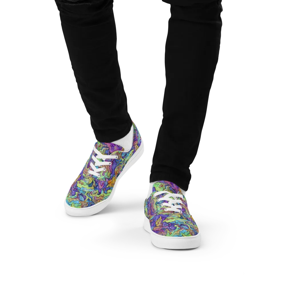 Dreamwave Mosaic on Men's Lace-Up Canvas Shoes — Front