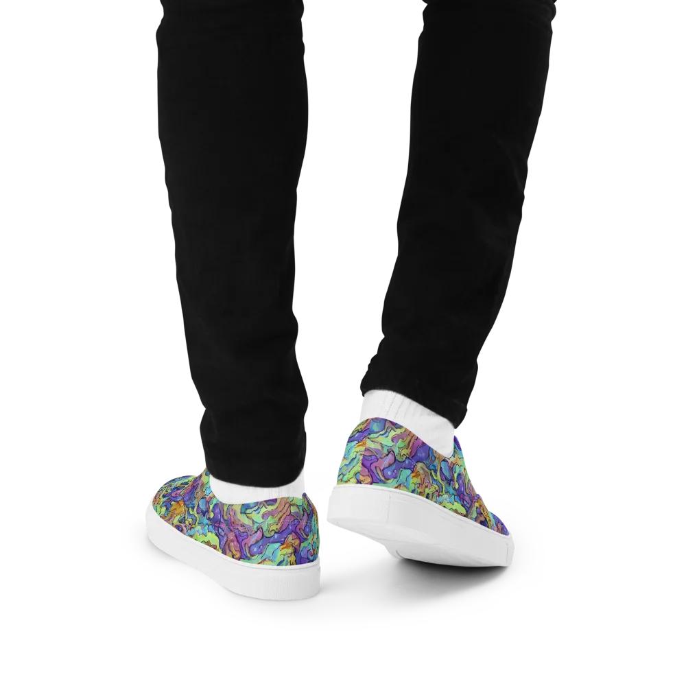 Dreamwave Mosaic on Men's Lace-Up Canvas Shoes — Back