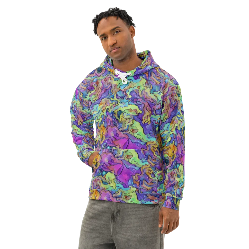 Dreamwave Mosaic on Cotton Hoodie — Left Front