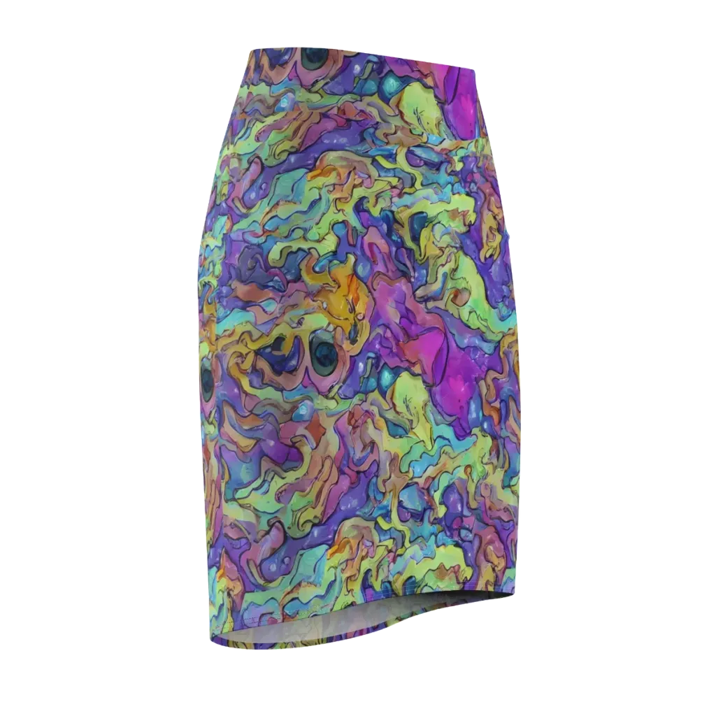 Dreamwave Mosaic on Pencil Skirt — Front Side