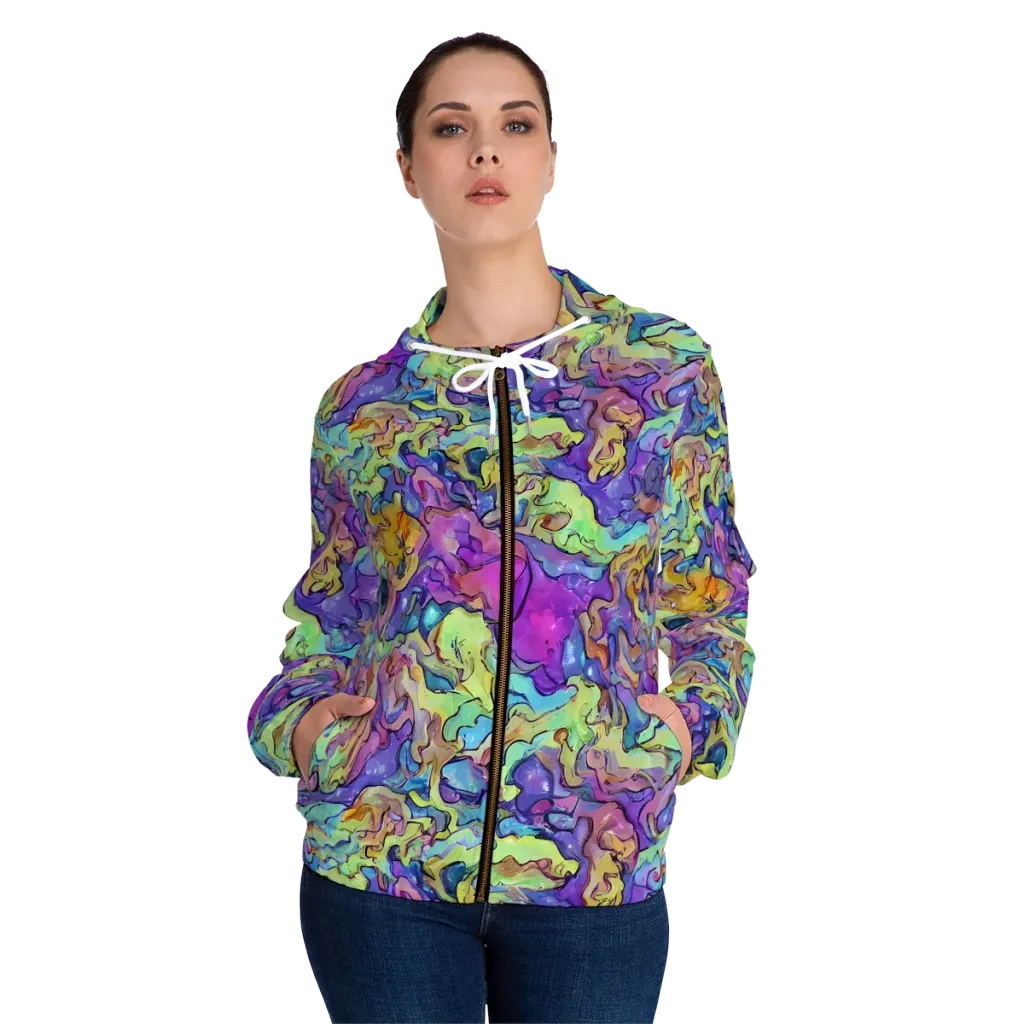 Dreamwave Mosaic on Women's Full-Zip Hoodie — Front On Person
