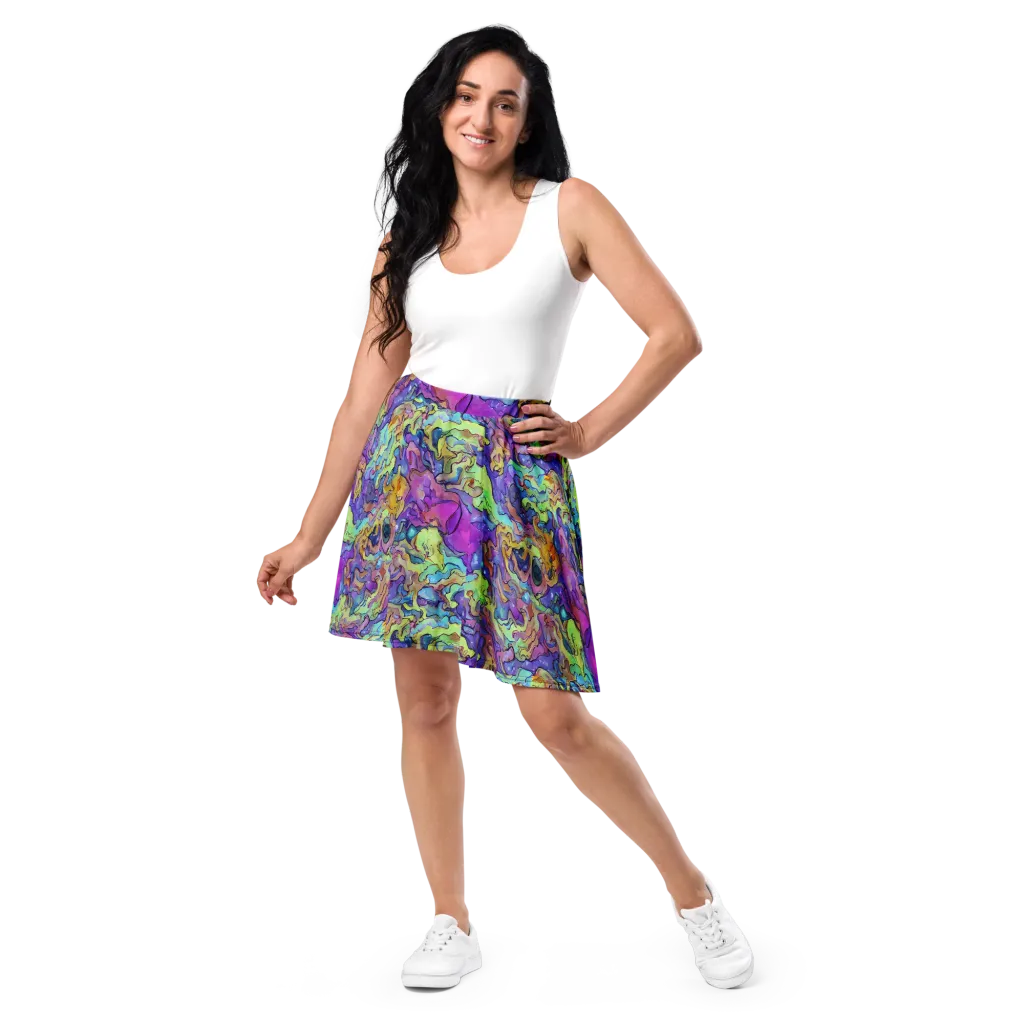 Dreamwave Mosaic on Skater Skirt — Front