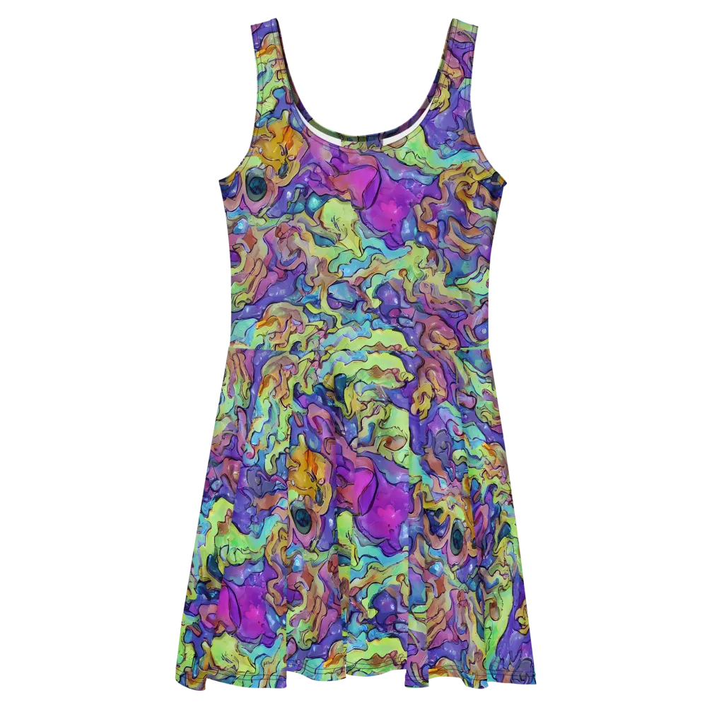 Dreamwave Mosaic on Skater Dress — Front